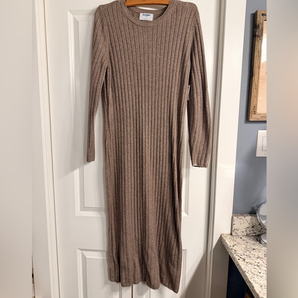 Old Navy Brown Long Sleeve Ribbed Dress